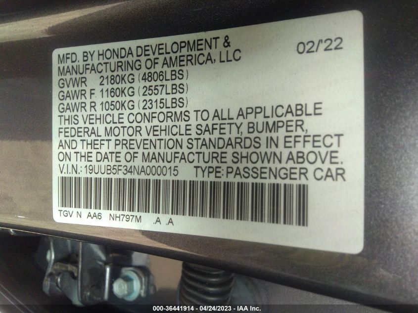 2022 ACURA TLX - 19UUB5F34NA000015