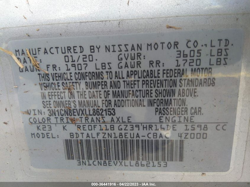 2020 NISSAN VERSA SV - 3N1CN8EVXLL862153