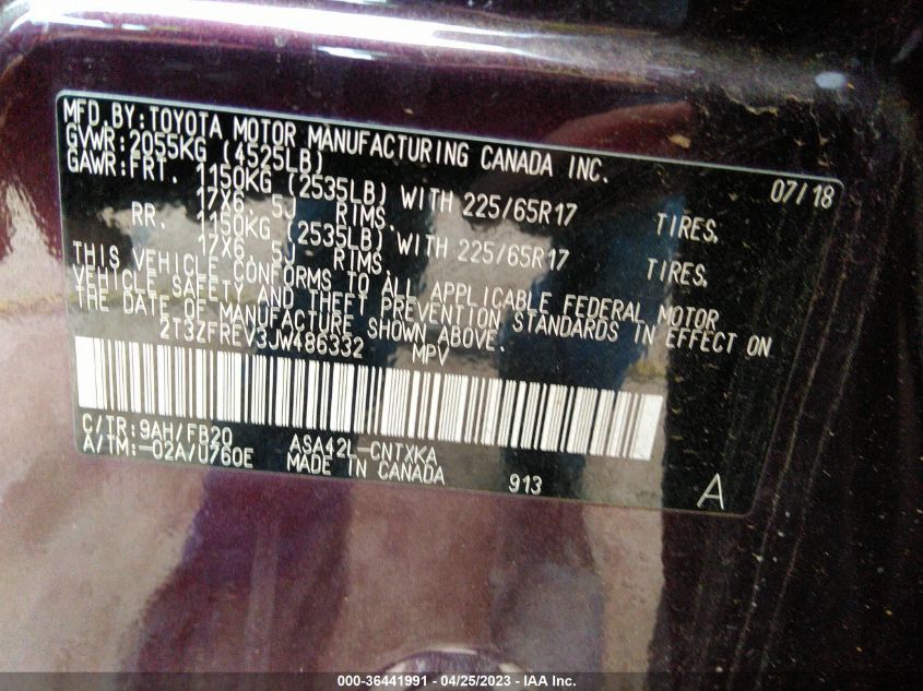 2018 TOYOTA RAV4 LE - 2T3ZFREV3JW486332