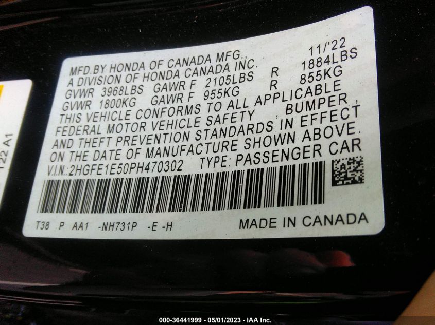 2023 HONDA CIVIC SI 2HGFE1E50PH470302