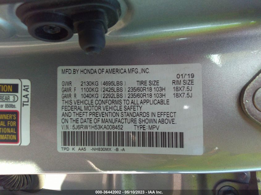 2019 HONDA CR-V EX - 5J6RW1H53KA008452
