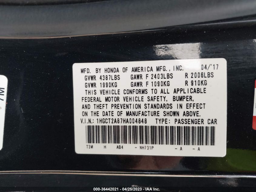 2017 HONDA ACCORD COUPE EX-L V6 - 1HGCT2A87HA004848