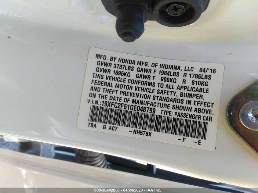 2016 HONDA CIVIC SEDAN LX - 19XFC2F51GE048799