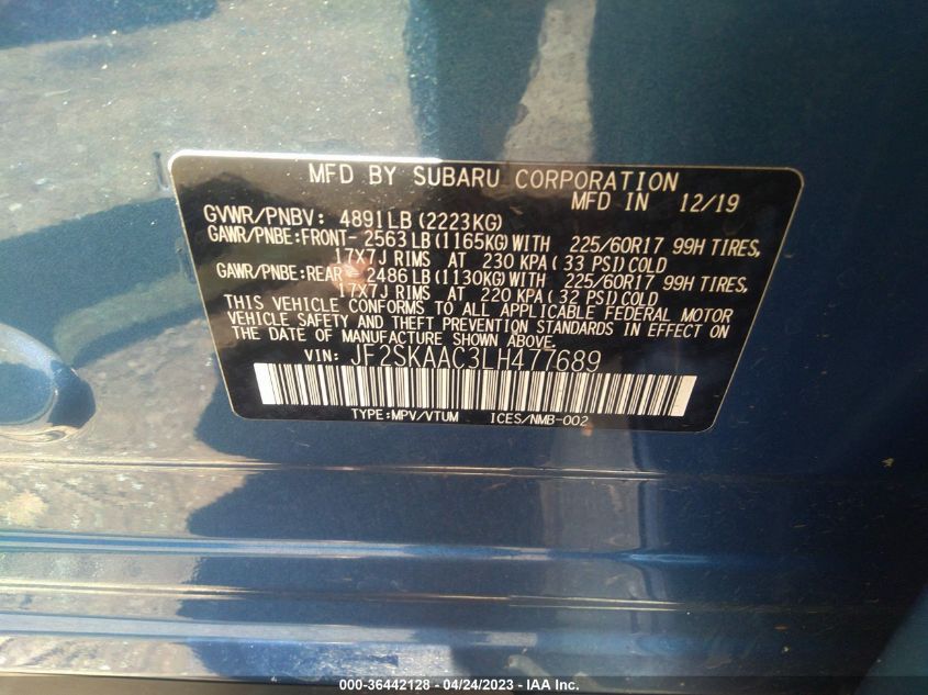 2020 SUBARU FORESTER - JF2SKAAC3LH477689