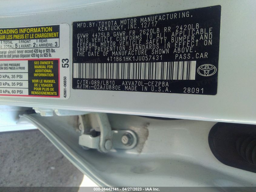 2018 TOYOTA CAMRY XSE - 4T1B61HK1JU057431