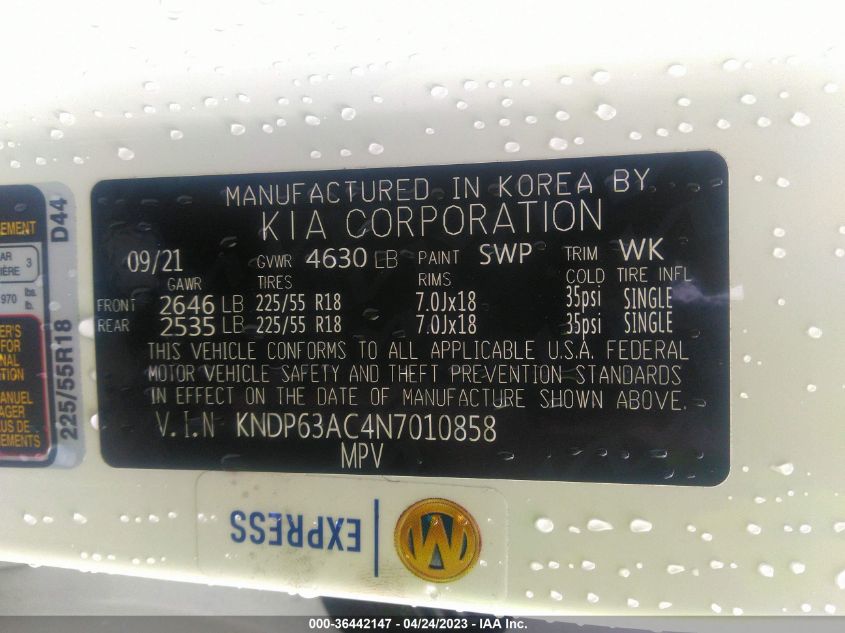 2022 KIA SPORTAGE NIGHTFALL - KNDP63AC4N7010858