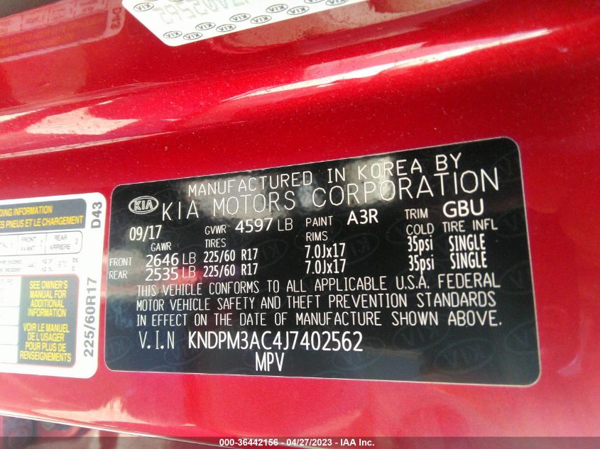 2018 KIA SPORTAGE LX - KNDPM3AC4J7402562