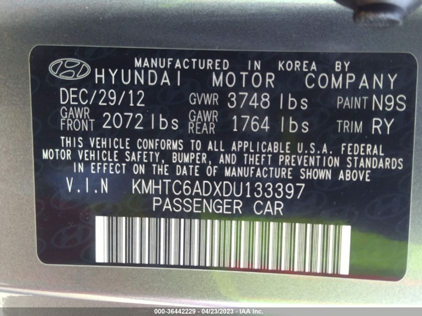 2013 HYUNDAI VELOSTER W/BLACK INT - KMHTC6ADXDU133397