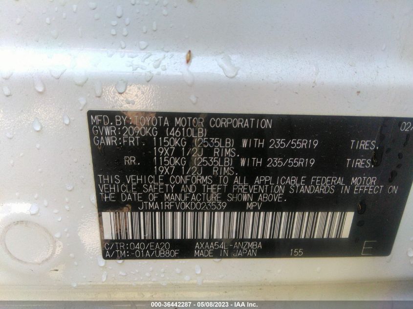 2019 TOYOTA RAV4 XLE PREMIUM - JTMA1RFV0KD023539