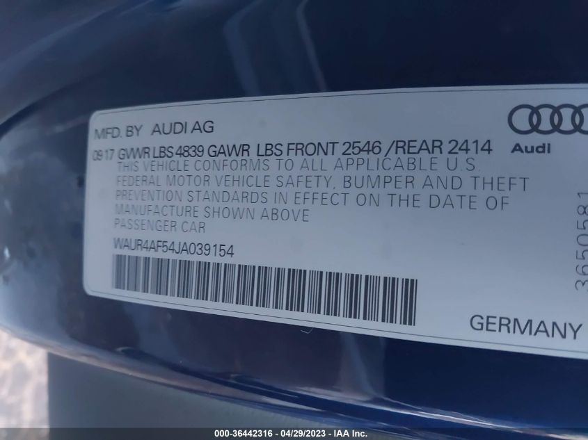 2018 AUDI S5 COUPE PRESTIGE - WAUR4AF54JA039154