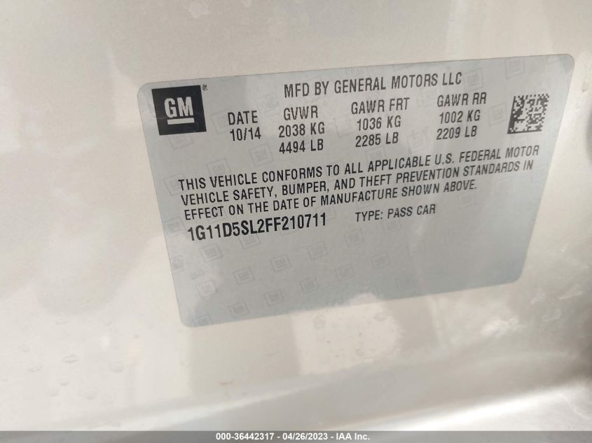 2015 CHEVROLET MALIBU LT - 1G11D5SL2FF210711