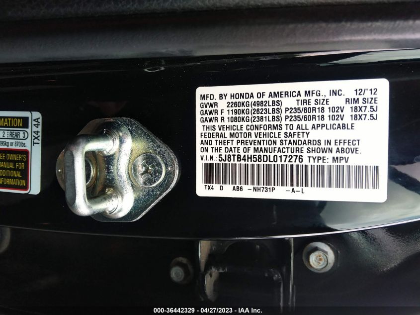 2013 ACURA RDX TECH PKG - 5J8TB4H58DL017276