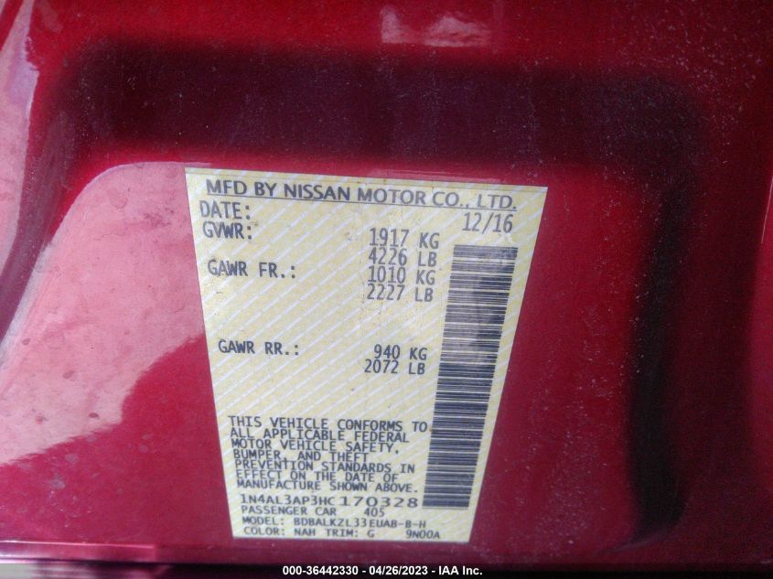2017 NISSAN ALTIMA 2.5 SV - 1N4AL3AP3HC170328