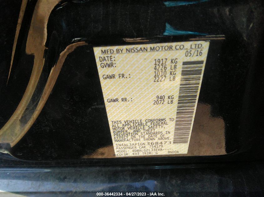 2016 NISSAN ALTIMA 2.5 S - 1N4AL3AP1GN368473