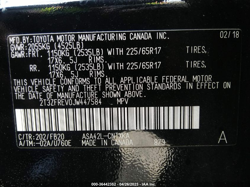 2018 TOYOTA RAV4 LE - 2T3ZFREV0JW447584