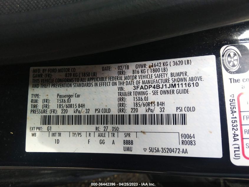 2018 FORD FIESTA SE - 3FADP4BJ1JM111610