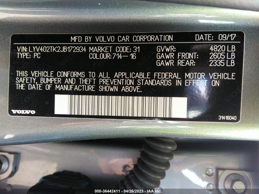 2018 VOLVO S60 INSCRIPTION - LYV402TK2JB172934