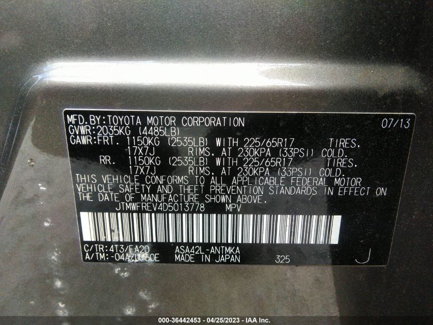 2013 TOYOTA RAV4 XLE - JTMWFREV4D5013778