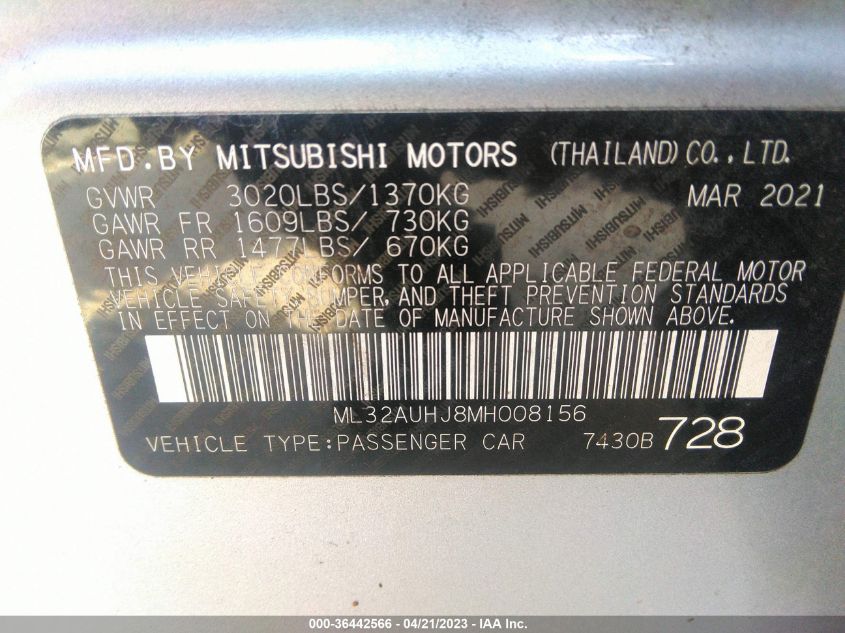 2021 MITSUBISHI MIRAGE ES/LE/CARBONITE EDITION - ML32AUHJ8MH008156