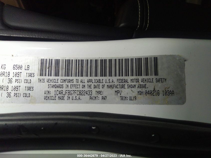 2015 JEEP GRAND CHEROKEE LIMITED - 1C4RJFBG7FC822433