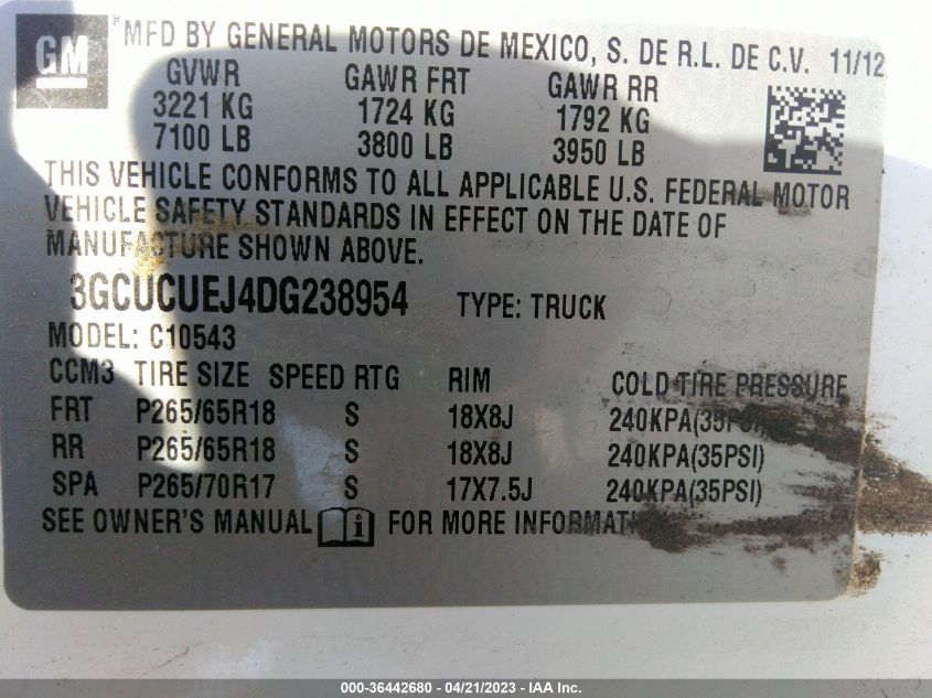 2013 CHEVROLET SILVERADO 1500 HYBRID 3GCUCUEJ4DG238954