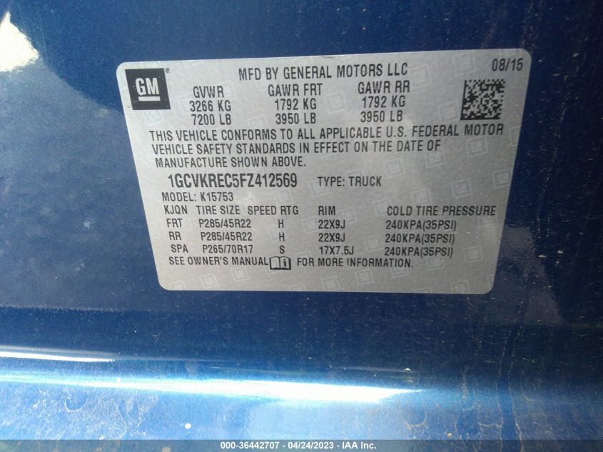 2015 CHEVROLET SILVERADO 1500 LT - 1GCVKREC5FZ412569