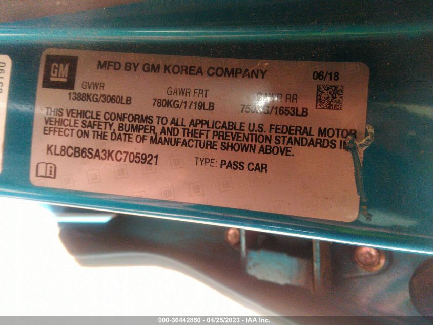 2019 CHEVROLET SPARK LS - KL8CB6SA3KC705921