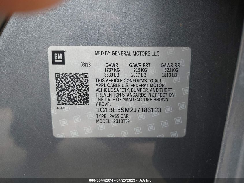 2018 CHEVROLET CRUZE LT - 1G1BE5SM2J7186133