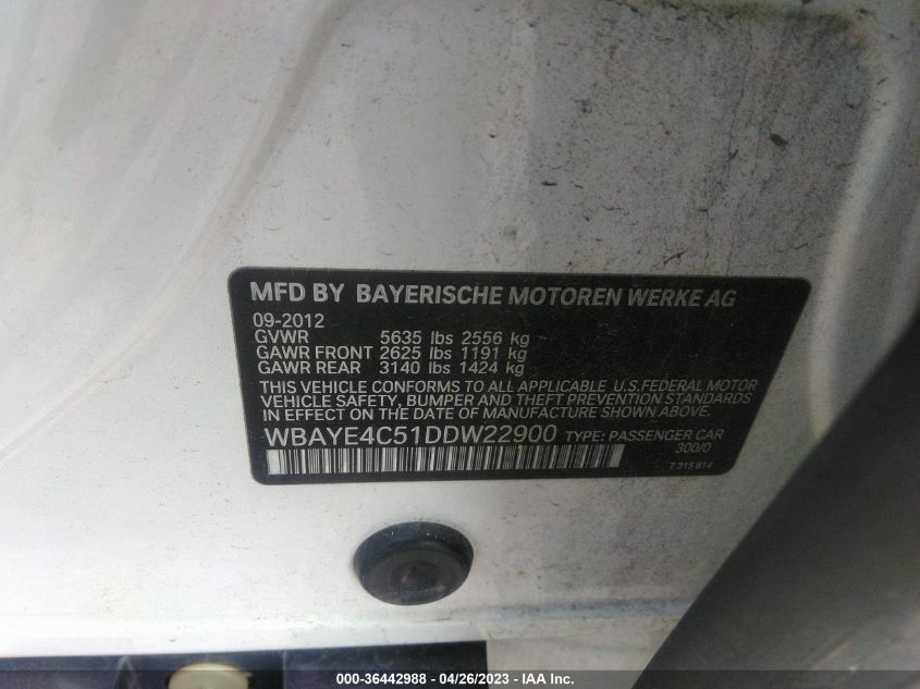 2013 BMW 7 SERIES 740LI - WBAYE4C51DDW22900