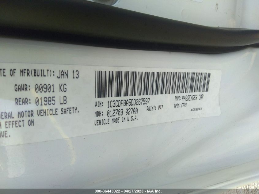 2013 DODGE DART SXT - 1C3CDFBA5DD267597