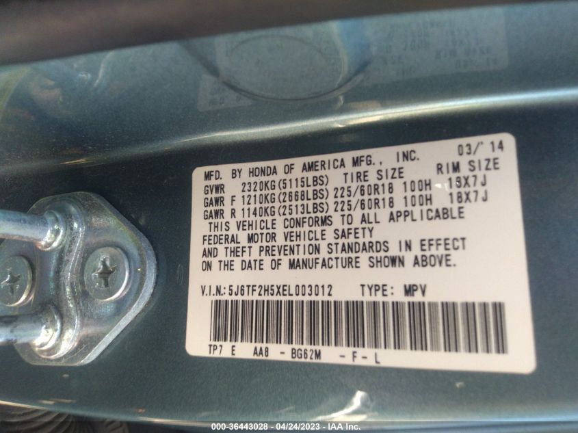 2014 HONDA CROSSTOUR EX-L 5J6TF2H5XEL003012