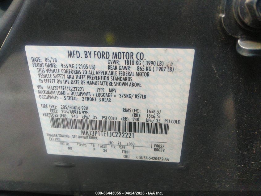 2018 FORD ECOSPORT SE - MAJ3P1TE1JC222221