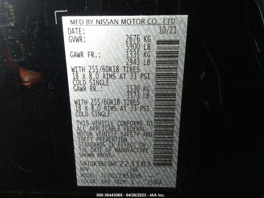 2022 NISSAN PATHFINDER SV - 5N1DR3BC5NC223183