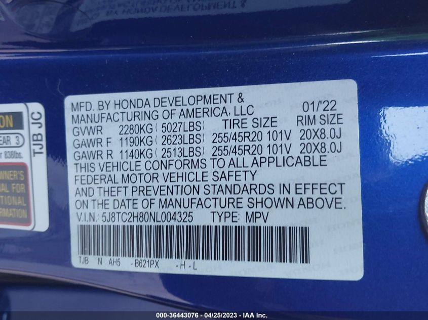 2022 ACURA RDX PMC EDITION/W - 5J8TC2H80NL004325