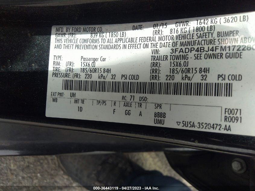 2015 FORD FIESTA SE - 3FADP4BJ4FM172280