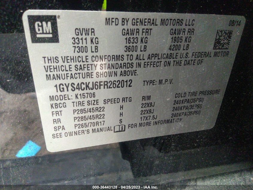 2015 CADILLAC ESCALADE PREMIUM - 1GYS4CKJ6FR262012