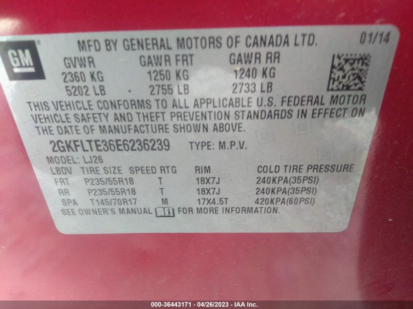 2014 GMC TERRAIN SLT - 2GKFLTE36E6236239
