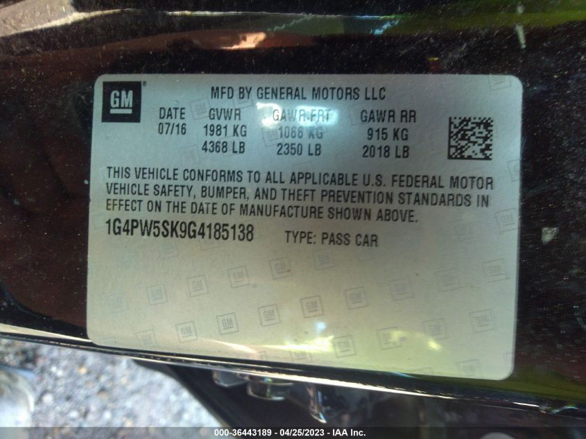 2016 BUICK VERANO SPORT TOURING - 1G4PW5SK9G4185138