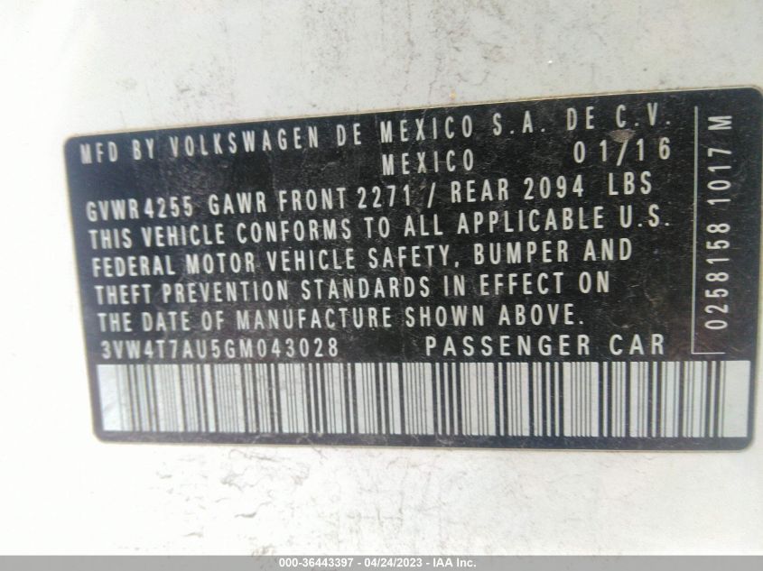 2016 VOLKSWAGEN GOLF GTI SE - 3VW4T7AU5GM043028