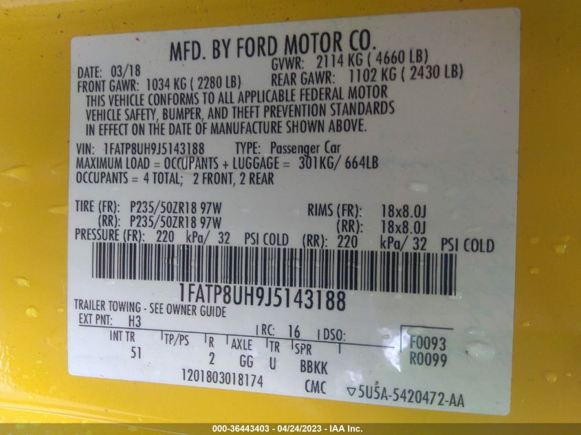 2018 FORD MUSTANG ECOBOOST - 1FATP8UH9J5143188