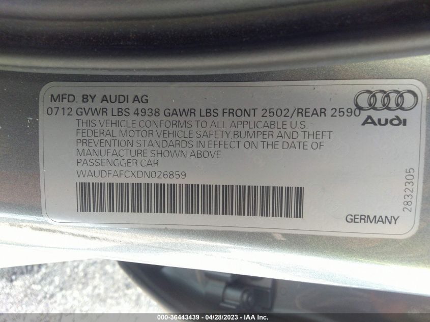 2013 AUDI A6 2.0T PREMIUM PLUS - WAUDFAFCXDN026859