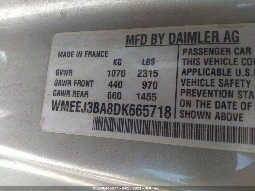 2013 SMART FORTWO PURE/PASSION WMEEJ3BA8DK665718