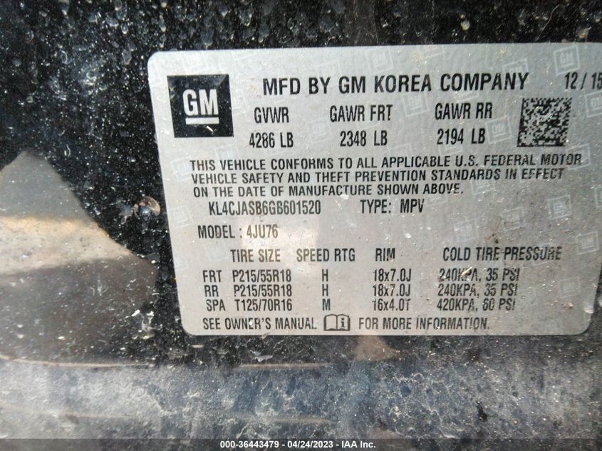 2016 BUICK ENCORE - KL4CJASB6GB601520