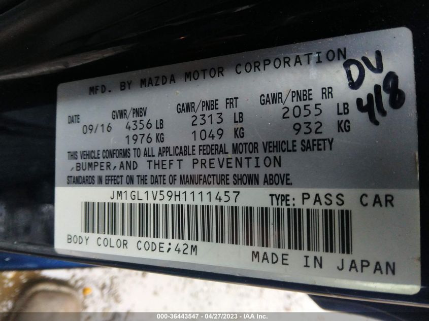 2017 MAZDA MAZDA6 TOURING - JM1GL1V59H1111457