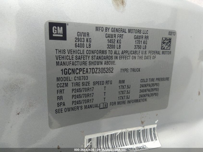 2013 CHEVROLET SILVERADO 1500 WORK TRUCK - 1GCNCPEA7DZ305262