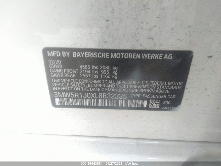 2020 BMW 3 SERIES 330I - 3MW5R1J0XL8B32335