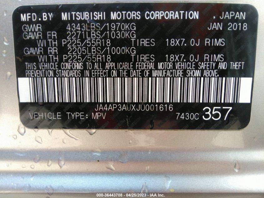 2018 MITSUBISHI OUTLANDER SPORT 2.0 - JA4AP3AUXJU001616