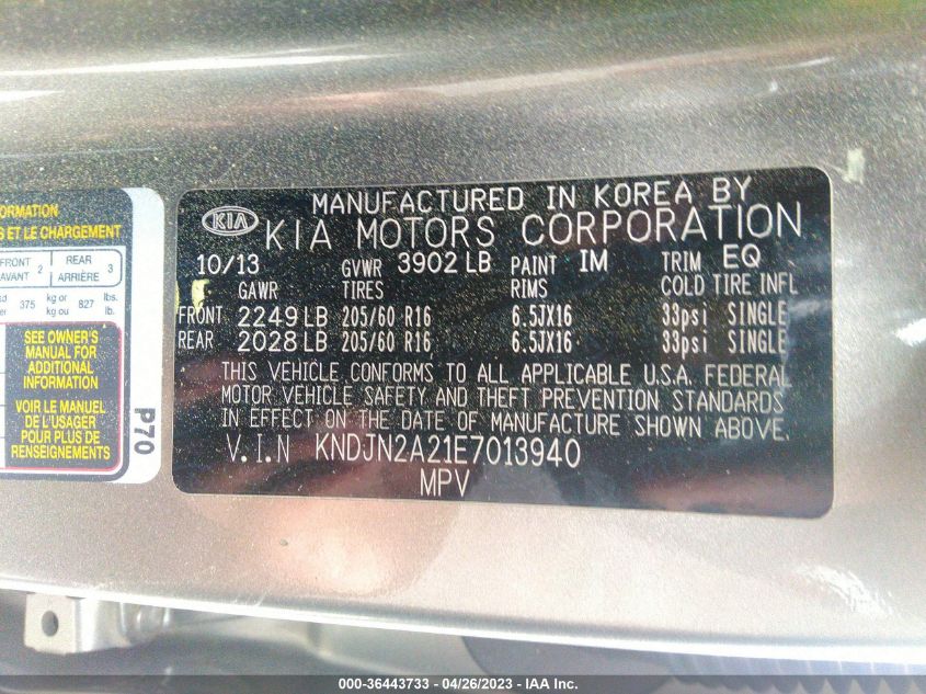 2014 KIA SOUL BASE - KNDJN2A21E7013940