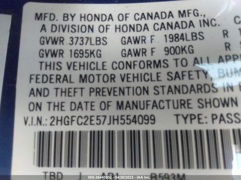 2018 HONDA CIVIC SEDAN LX - 2HGFC2E57JH554099