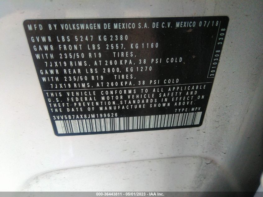 2018 VOLKSWAGEN TIGUAN SEL PREMIUM - 3VV5B7AX8JM199626